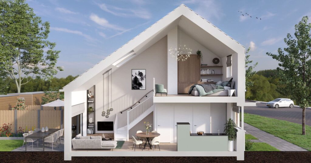 Doorsnede eenpersoonswoning nieuwbouw project Leerakker in Hilvarenbeek 